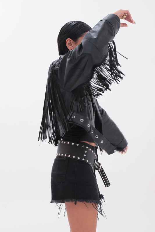 PRE VENTA | Jacket CAM | CON FLECOS CUERO negro