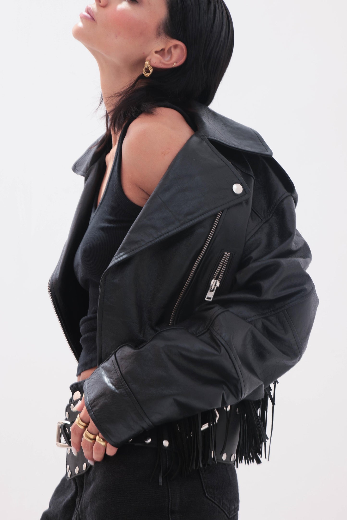 PRE VENTA | Jacket CAM | CON FLECOS CUERO negro