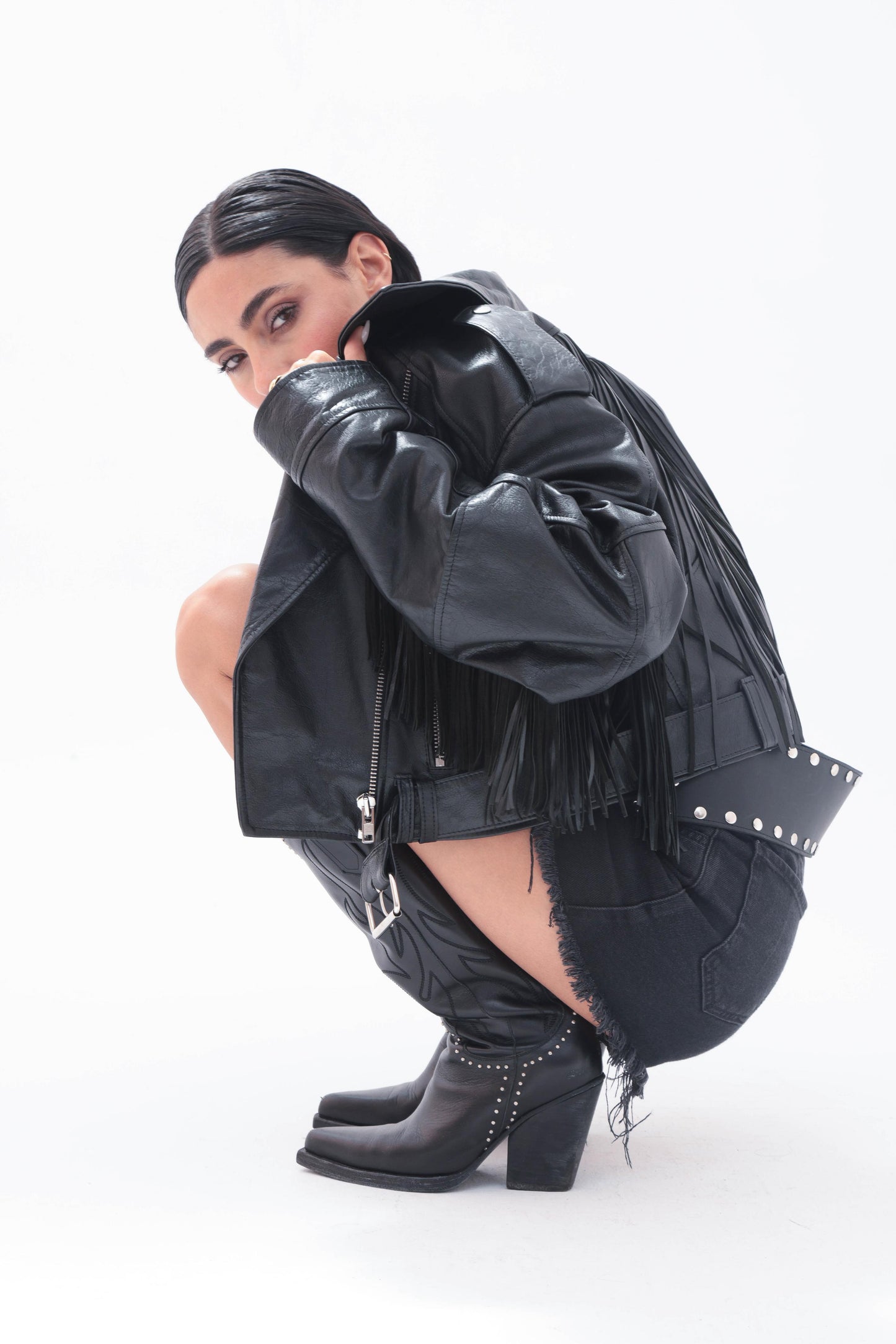 PRE VENTA | Jacket CAM | CON FLECOS CUERO negro